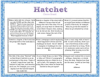 Preview of Hatchet Choice Board