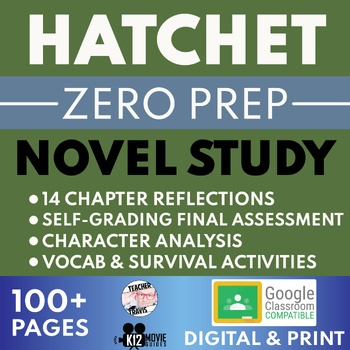Preview of Hatchet Novel Study | Book Guide | No Prep | Self Grading | Print & Digital