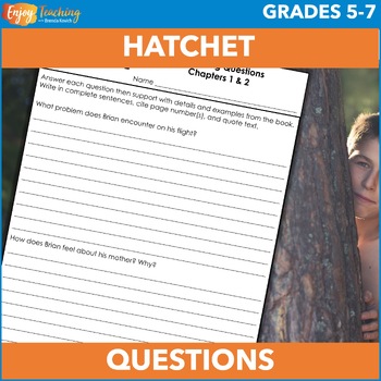 Preview of Hatchet Open-Ended Comprehension Questions, Rubric, and Answers
