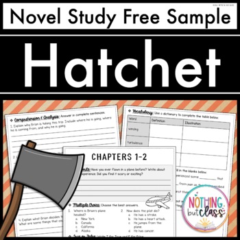 Preview of Hatchet Novel Study FREE Sample | Worksheets and Activities