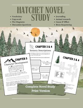 Preview of Hatchet Novel Study PRINT / Discussion Questions / Vocabulary / Journal & MORE