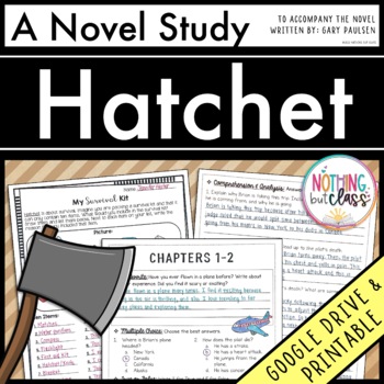 Preview of Hatchet Novel Study Unit | Comprehension Questions with Activities and Tests