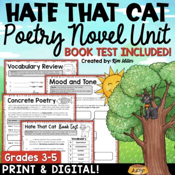 Preview of Hate That Cat Poetry Novel Unit | Elements of Poetry for 3rd, 4th, 5th Grade