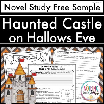 Preview of Haunted Castle on Hallows Eve Novel Study FREE Sample | Worksheets & Activities