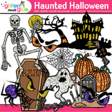 Haunted Halloween Clipart: Ghost Skeleton House Pumpkin To