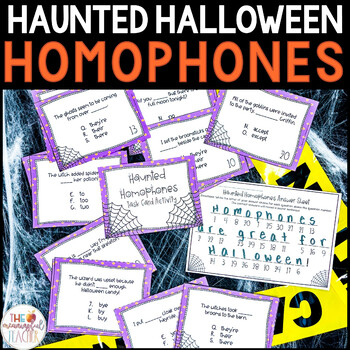 Preview of Homophone Task Cards Halloween Language Arts Activities