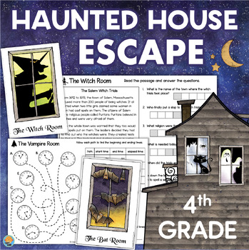 Preview of Fall Holiday ESCAPE ROOM 4th Grade Halloween Fun Mystery Math Reading