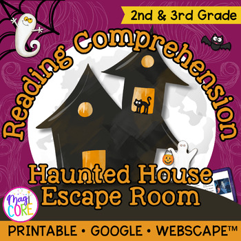 Preview of Haunted House Halloween Reading Comprehension Escape Room Activity 2nd 3rd Grade