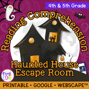 Preview of Haunted House Halloween Reading Comprehension Escape Room Activity 4th 5th Grade