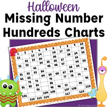Preview of Halloween Missing Number Hundreds Charts: Writing Numbers from 0-120