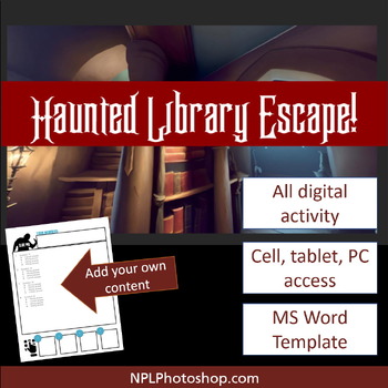 Preview of Haunted Library Escape! Use with your content, escape room adventure for reviews