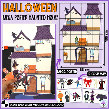 Preview of Haunted house- Mega poster and halloween costumes cutouts- bulletin board