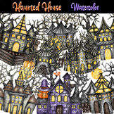 Haunted house watercolor (Clipart)