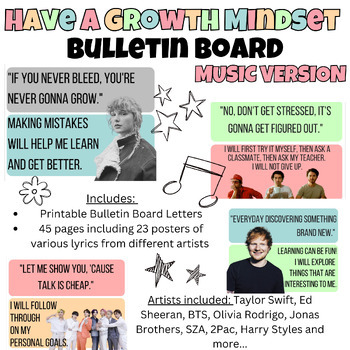 Preview of Have A Growth Mindset- Bulletin Board-MUSIC EDITION (Feat. Taylor Swift)