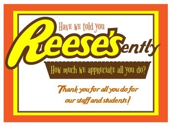 Reeses to Thank You Gift Tags, Appreciation Gift, Teacher, Nurse, Staff,  Volunteer, Neighbor, PTO, Thank You Tag, Candy Gift Tag, Reeses 