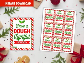 Preview of Have a Dough Lightful Holiday, Play Dough Card DIY Printable, Gift Tags Ideas