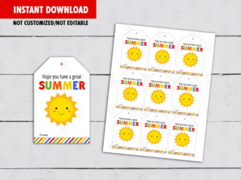 Preview of Have a Great Summer Card, Sun Classmates Gift Tags, Students Favors