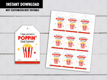 Preview of Have a Poppin' Good Summer Gift Tags, Popcorn Favors Cards, Classmates Exchange