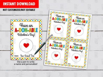 Preview of Have an A-DOH-ABLE Valentine's Day, Play Dough Printable Cards, Gift Ideas