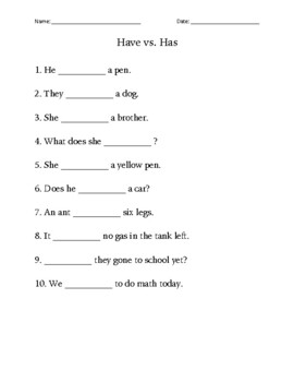 has vs have grammar worksheet teaching resources tpt