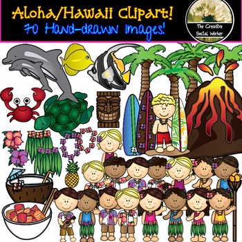 Preview of Hawaii, Aloha, Vacation Clipart Set! Black-line & Color!