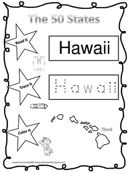 Hawaii Read it, Trace it, Color it Learn the States worksheet. | TPT