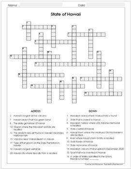 Hawaii Research Skills Crossword Puzzle U S States Geography
