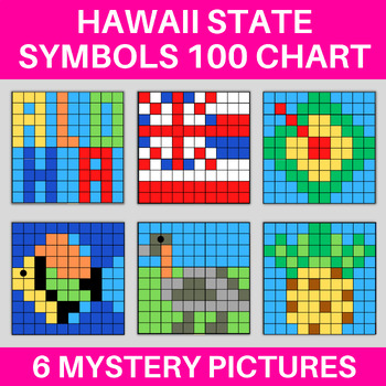 Preview of Hawaii State Symbols Hundred Chart Mystery Pictures Color By Number 100 Chart
