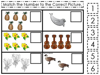 hawaii state symbols themed match the number game preschool game