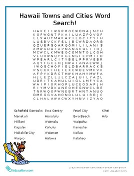 Preview of Hawaii Towns and Cities Word Search!