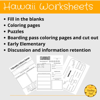 Preview of Hawaii Virtual Travel Worksheets - Fill in the blanks - Coloring pages - Puzzles
