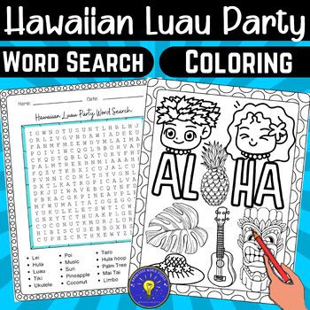Preview of Hawaiian Luau Party Activities | Word Search - Coloring Page