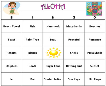 Preview of Hawaiian Luau Theme Bingo Game- Printable 60 Unique Cards