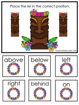 hawaiian luau themed positional game printable preschool
