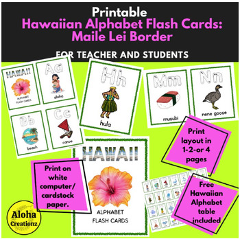 Preview of Hawaiian Themed Alphabet Flash Cards: Maile Lei border