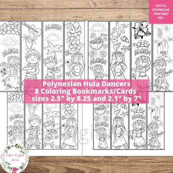 Preview of Hawaiian Tropical Luau Party Coloring Bookmarks, Hula Dancers Pacific Craft Card
