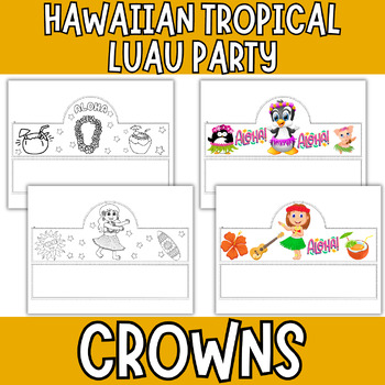 Preview of Hawaiian Tropical Luau Party Crown Crafts -Luau Headband Colorful + Black -White