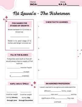 Preview of Hawaiian fishermen: Nā Lawaiʻa - worksheet and reading