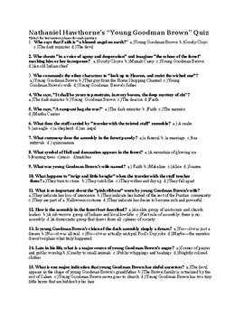 Hawthorne S Young Goodman Brown Final Exam W Answer Key Tpt