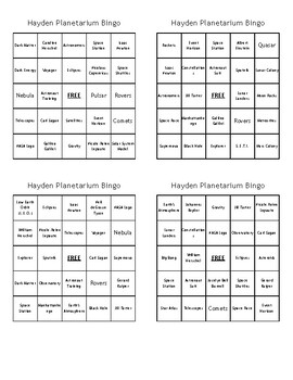 Preview of Hayden Planetarium Field Trip Bingo - (100) Different Cards - Print & Play!