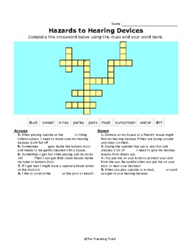 Hazards to Hearing Devices Crossword Puzzle by The Traveling Trunk