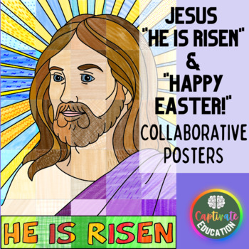 Preview of He Is Risen Happy Easter Jesus Christian Collaborative Poster Coloring Activity