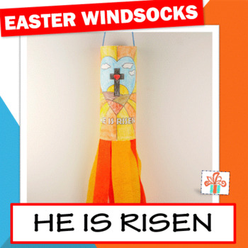Preview of Easter Coloring Page Windsocks - Religious Easter Craft, He Is Risen Bible Craft