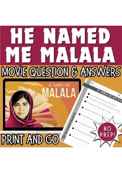 Preview of He Named Me Malala Movie/Film Guide for Women's History Month (Qs/answer key)
