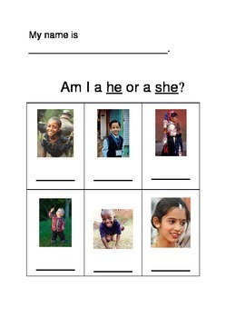 Preview of He or She Sightword Practice - Multicultural