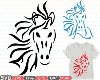 Preview of Head Horse Silhouette SVG clipart cowboy western Tribal animal unicorn 767S