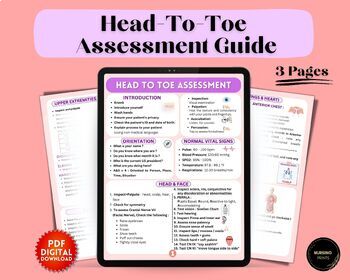 Preview of Head to toe assessment Nursing Study Guide | Nursing Notes Cheat Sheets | NCLEX