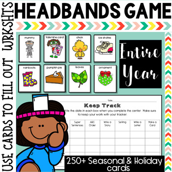 Preview of Entire Year of Seasonal and Holidays Writing Center using Headbands Game