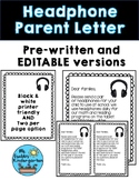 Headphone Parent Letter- EDITABLE