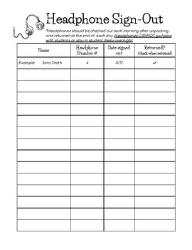 Preview of Headphone sign-out sheet